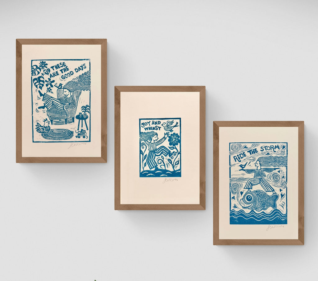 Handmade, Inspirational, Linocut Print Bundle, 'The Original Three'