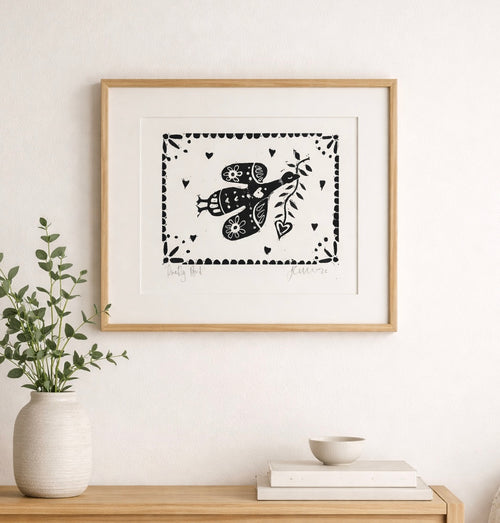 Handmade, Linocut, ‘Pretty Bird’ (or Silly Goose) Print