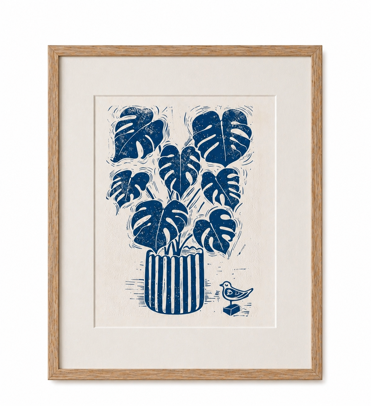 Plants & Cheese – Hand-Carved Linocut Print | Monstera Botanical Wall Art, A4