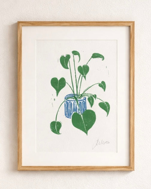 Handmade, Linocut Plant Print ‘The One with Heart Leaves (or Plants I Can’t Kill - Vol 1)’