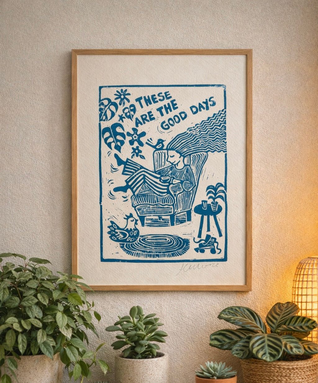 Handmade, Inspirational, Linocut Print ‘These Are The Good Days’