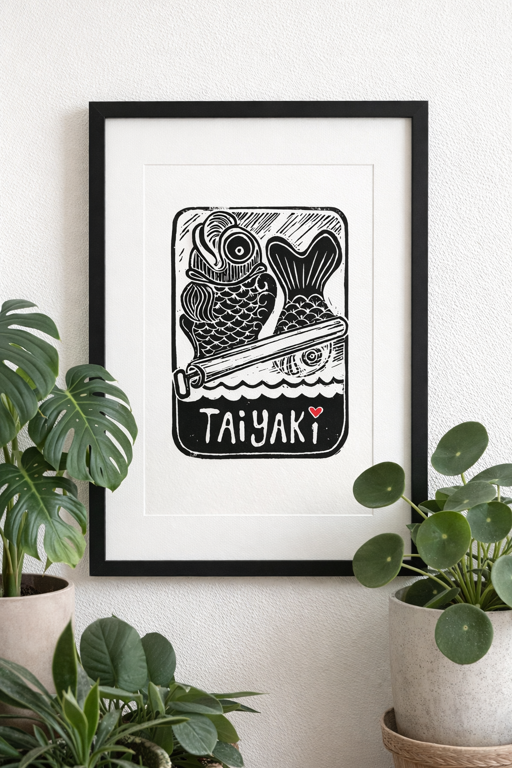 Handmade, Linocut, Kitchen or Dining Print, 'Little Fishes of Joy'