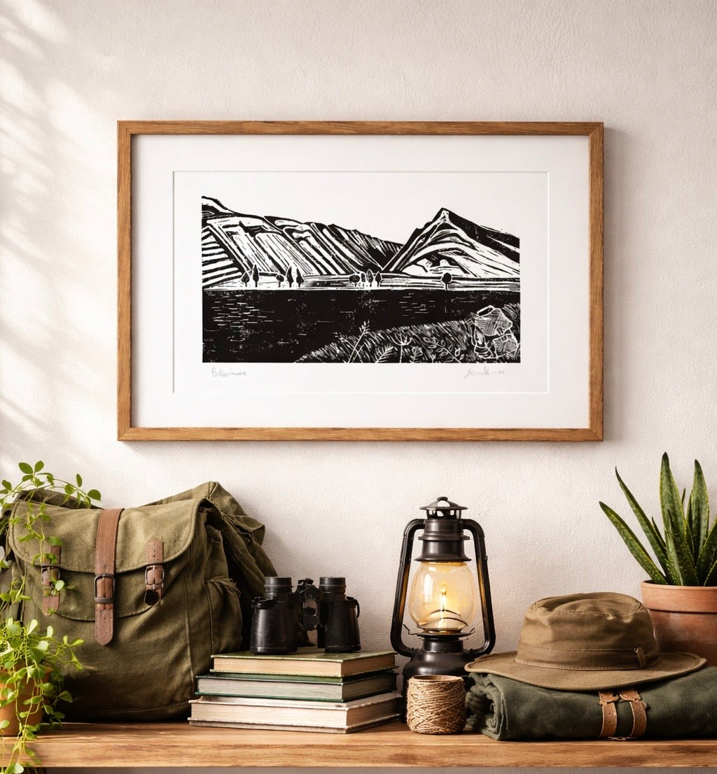 Handmade, Linocut, Landscape Print of Beautiful ‘Lake Buttermere’