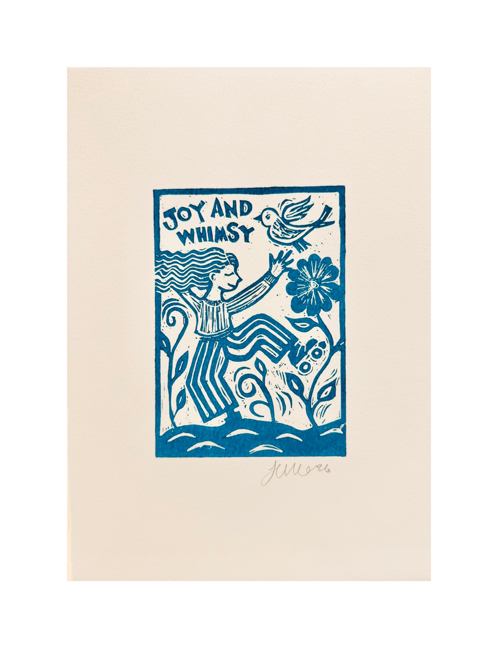 'Joy and Whimsy' Linocut Print – Inspirational Quote Wall Art