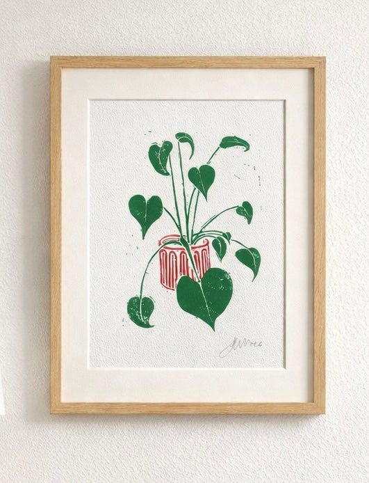Handmade, Linocut Plant Print ‘The One with Heart Leaves (or Plants I Can’t Kill - Vol 1)’