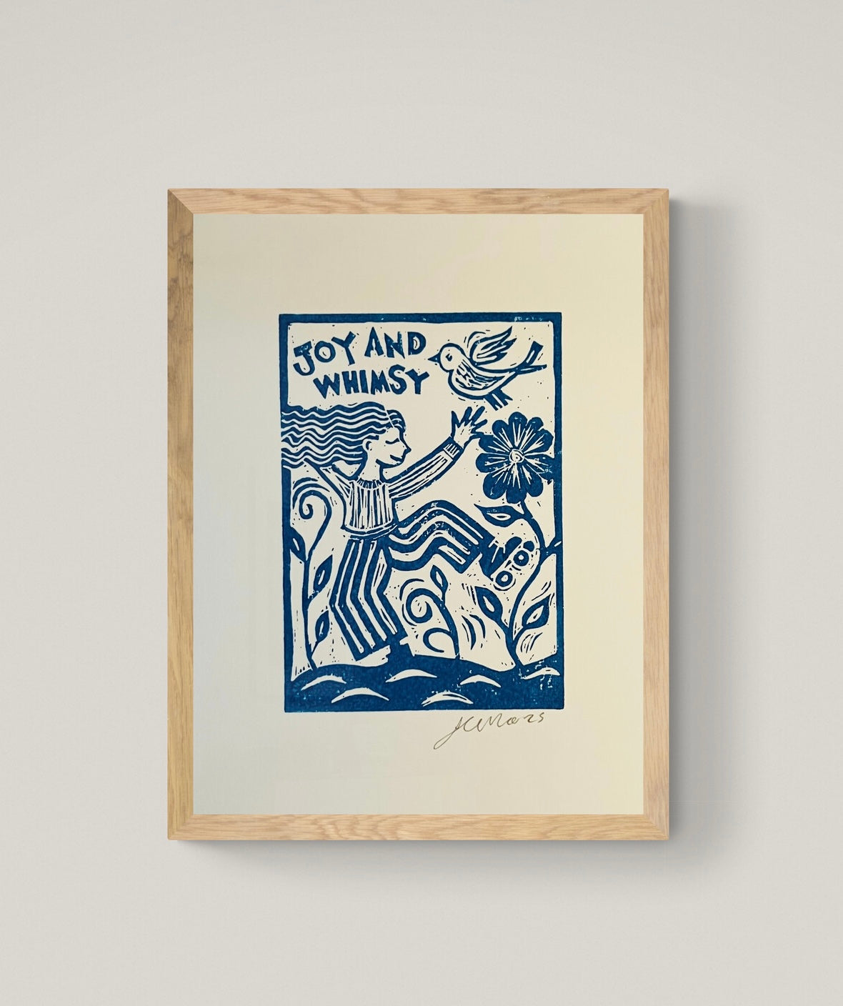 'Joy and Whimsy' Linocut Print – Inspirational Quote Wall Art