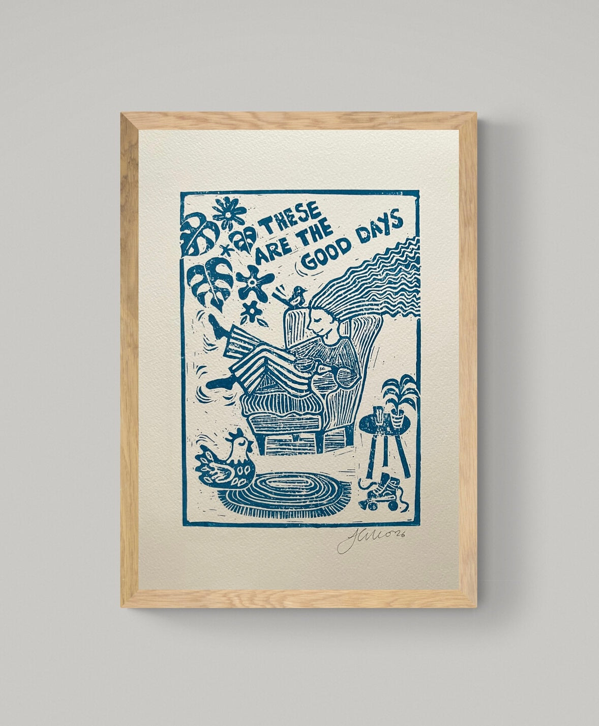 Handmade, Inspirational, Linocut Print ‘These Are The Good Days’