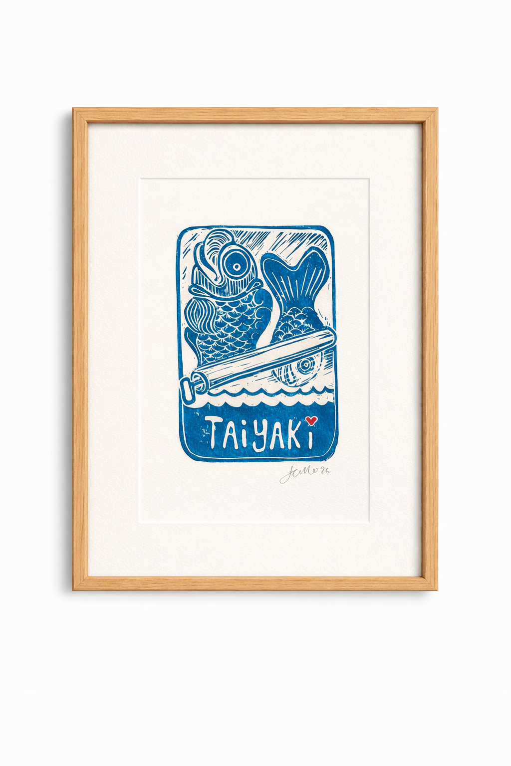 Handmade, Linocut, Kitchen or Dining Print, 'Little Fishes of Joy'