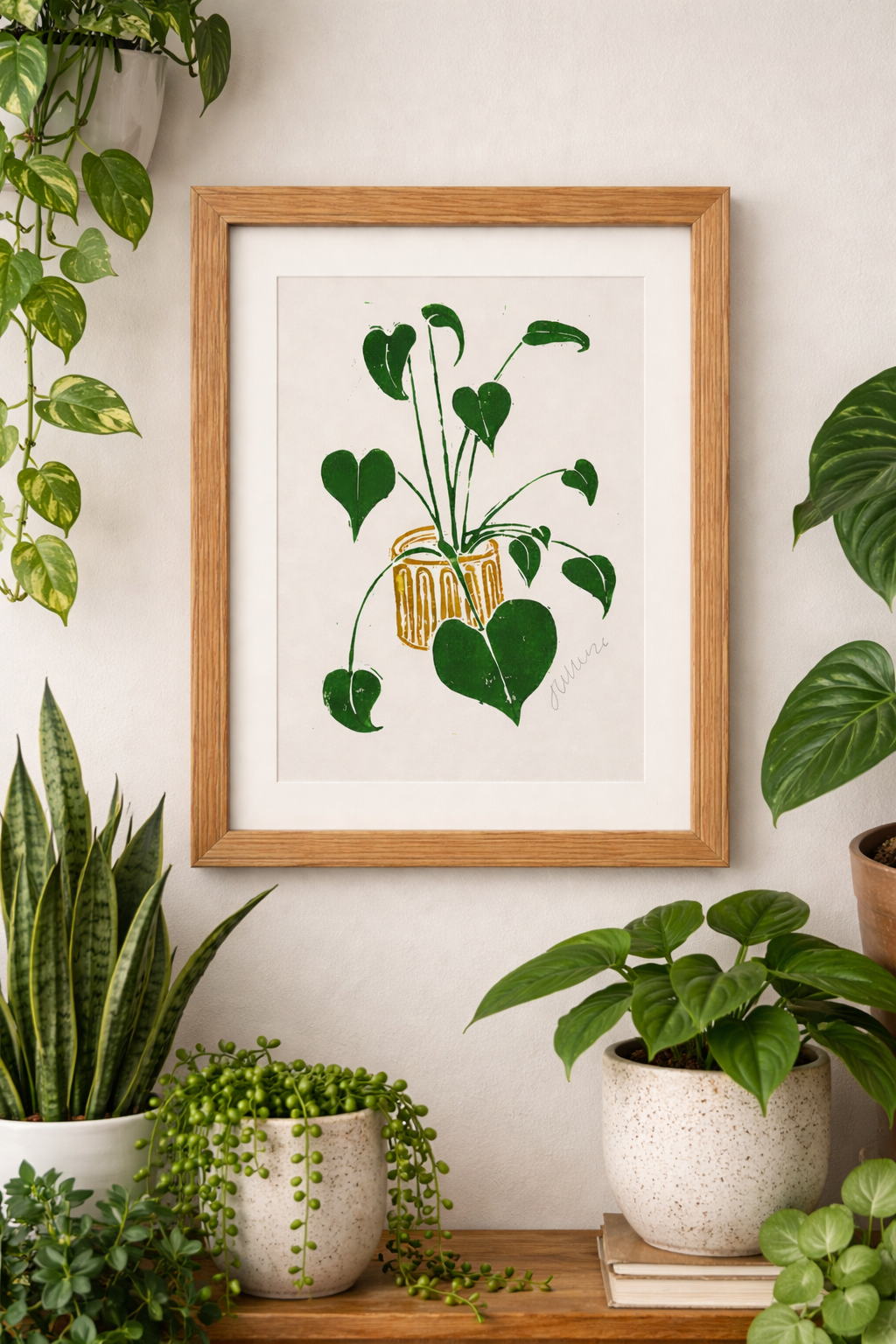 Handmade, Linocut Plant Print ‘The One with Heart Leaves (or Plants I Can’t Kill - Vol 1)’