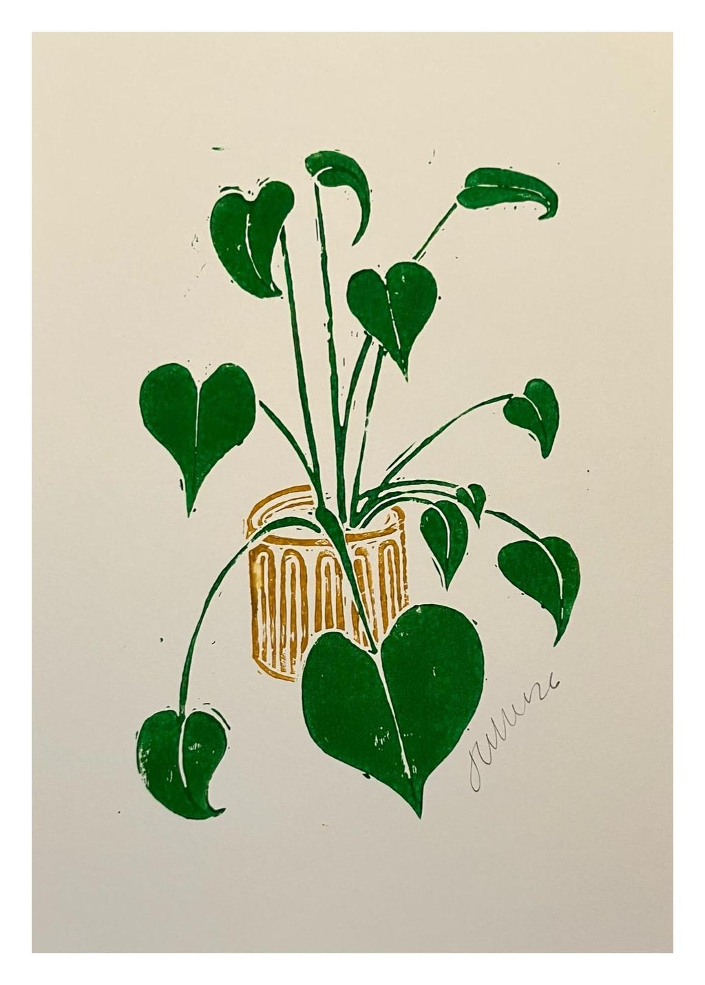 Handmade, Linocut Plant Print ‘The One with Heart Leaves (or Plants I Can’t Kill - Vol 1)’