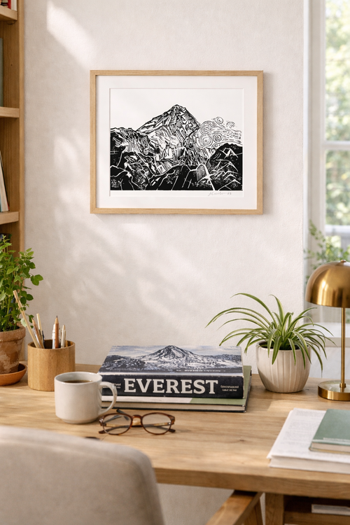 'Mountain Top' Linocut Print – Mountain Landscape Wall Art