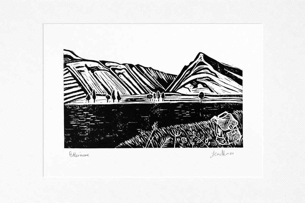 Handmade, Linocut, Landscape Print of Beautiful ‘Lake Buttermere’