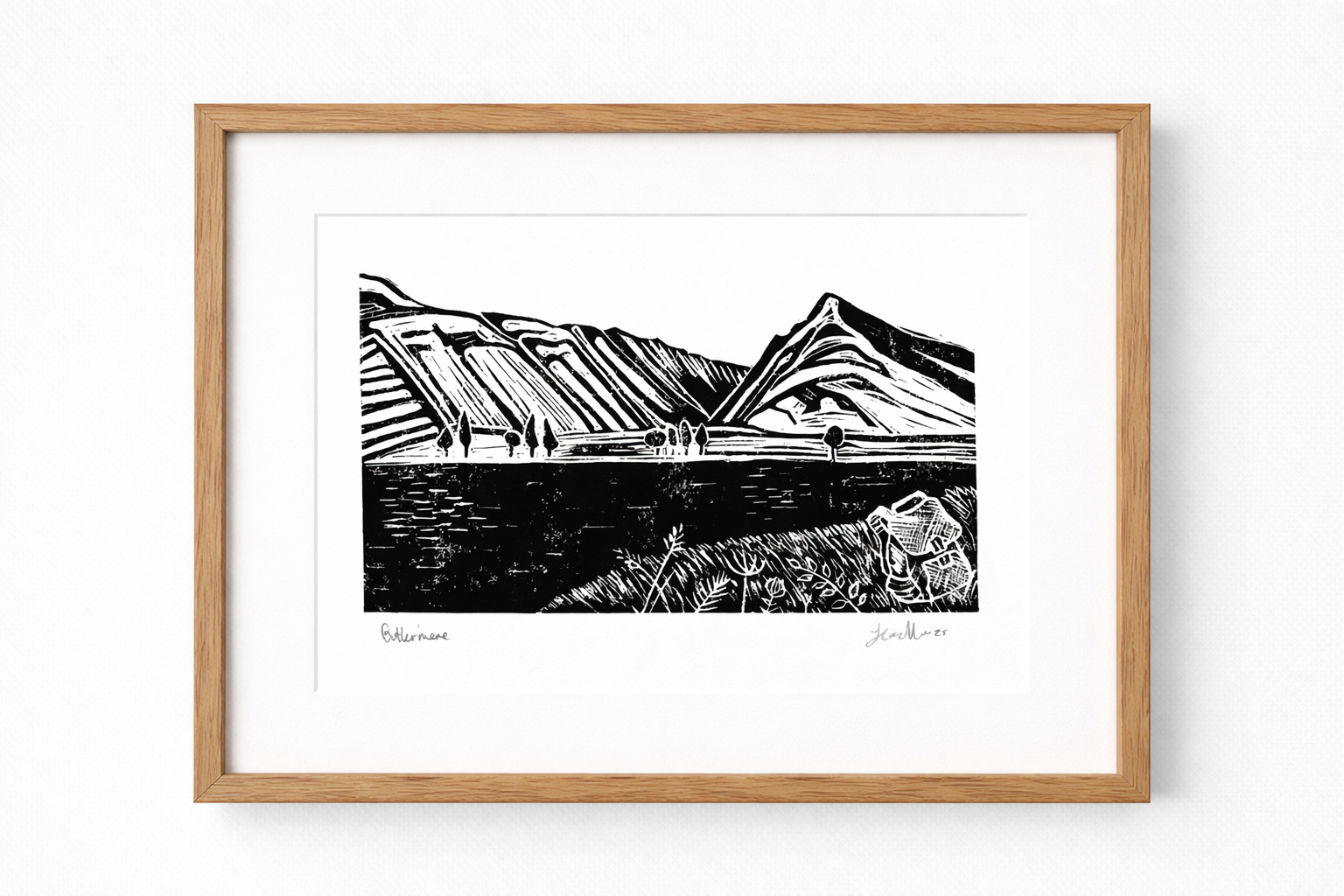 Handmade, Linocut, Landscape Print of Beautiful ‘Lake Buttermere’