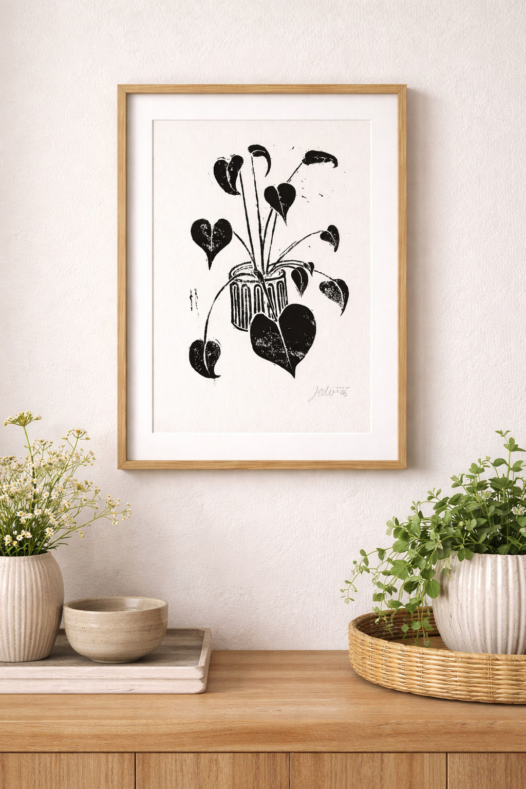 Handmade, Linocut Plant Print ‘The One with Heart Leaves (or Plants I Can’t Kill - Vol 1)’