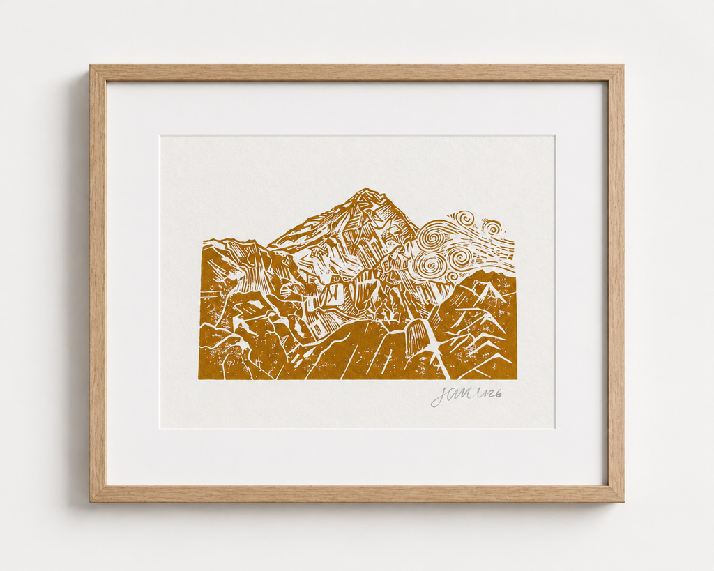 'Mountain Top' Linocut Print – Mountain Landscape Wall Art
