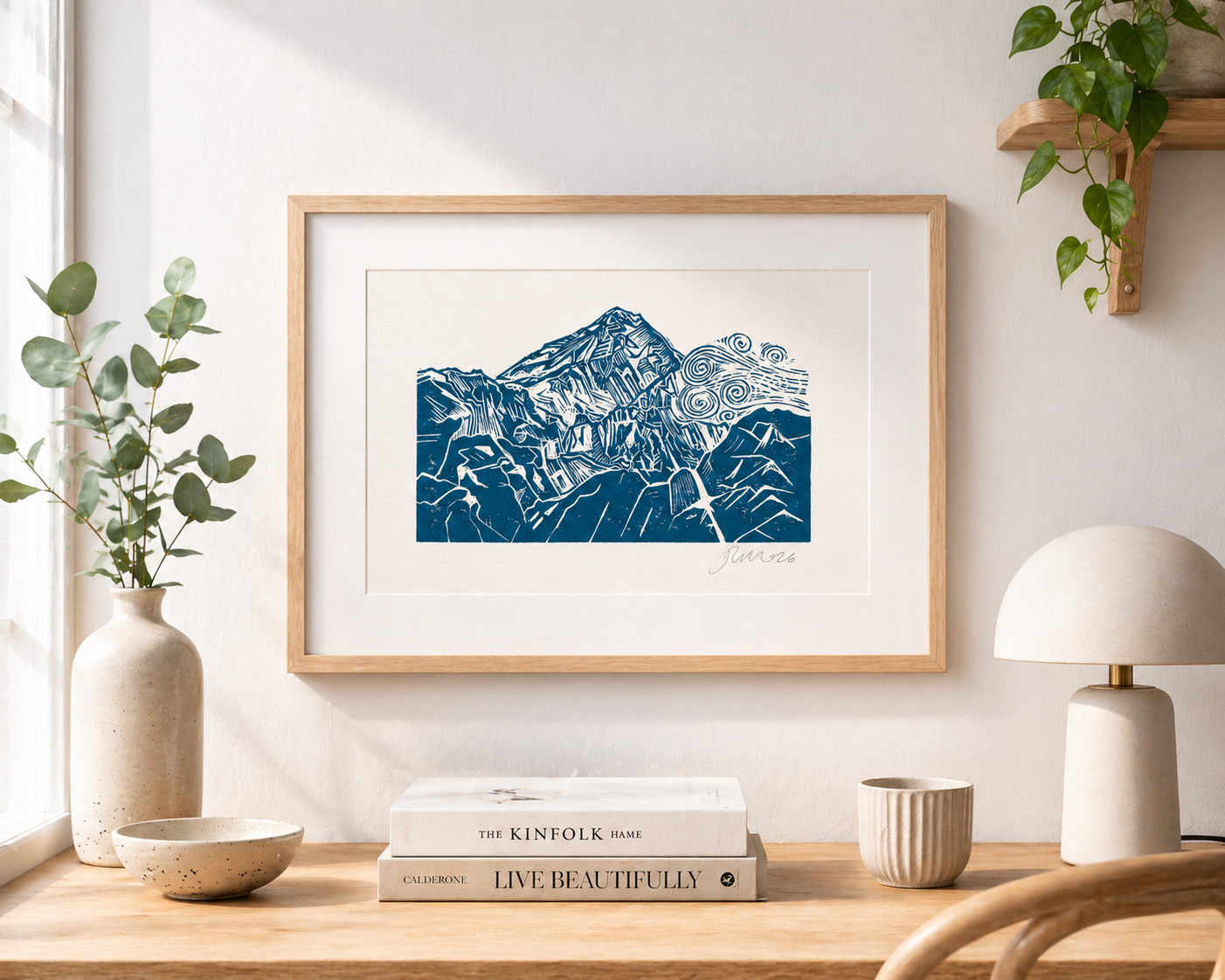 'Mountain Top' Linocut Print – Mountain Landscape Wall Art