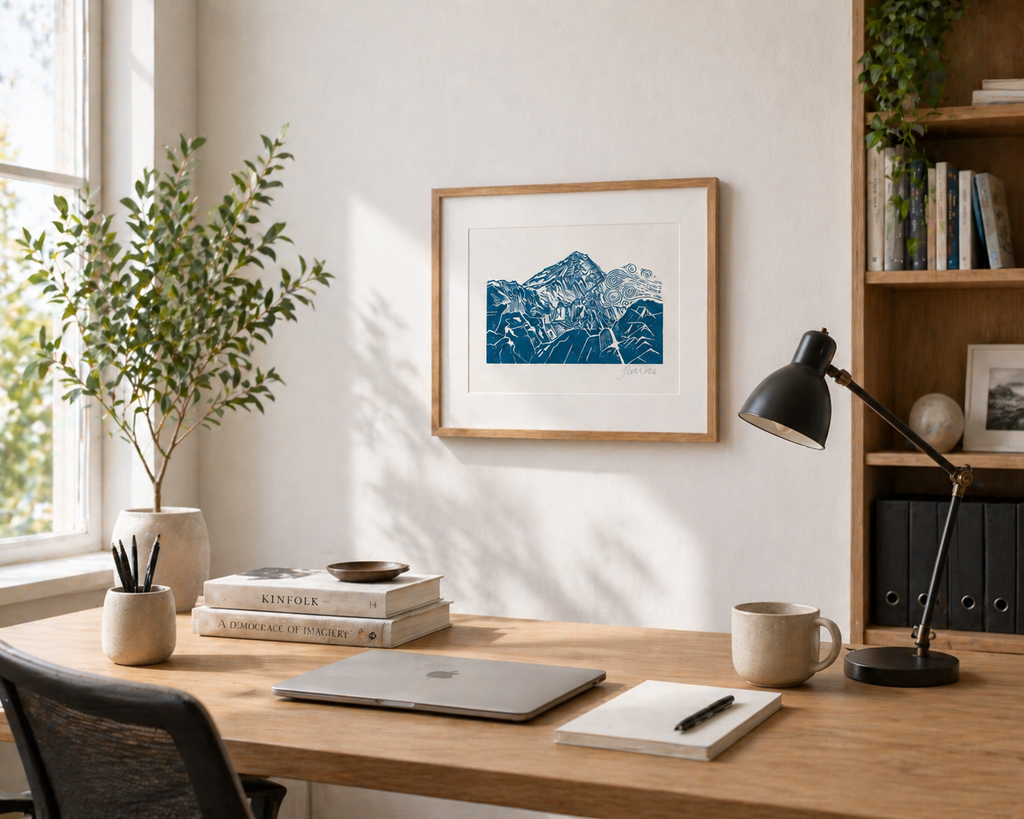 'Mountain Top' Linocut Print – Mountain Landscape Wall Art