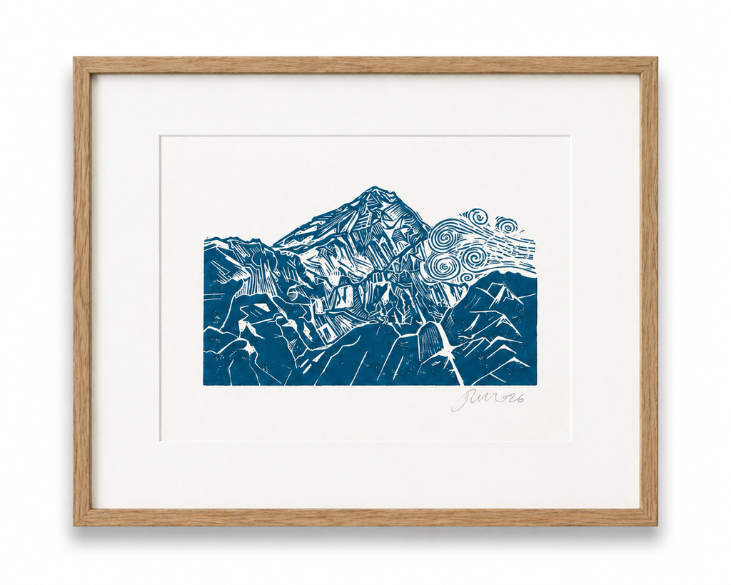 'Mountain Top' Linocut Print – Mountain Landscape Wall Art