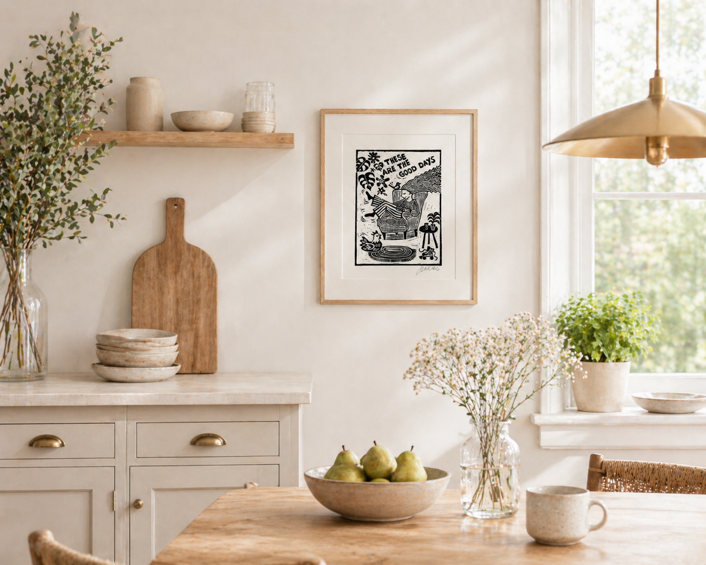 Nestled in a cozy kitchen with wooden furniture and decor, this image captures a warm and inviting atmosphere.
