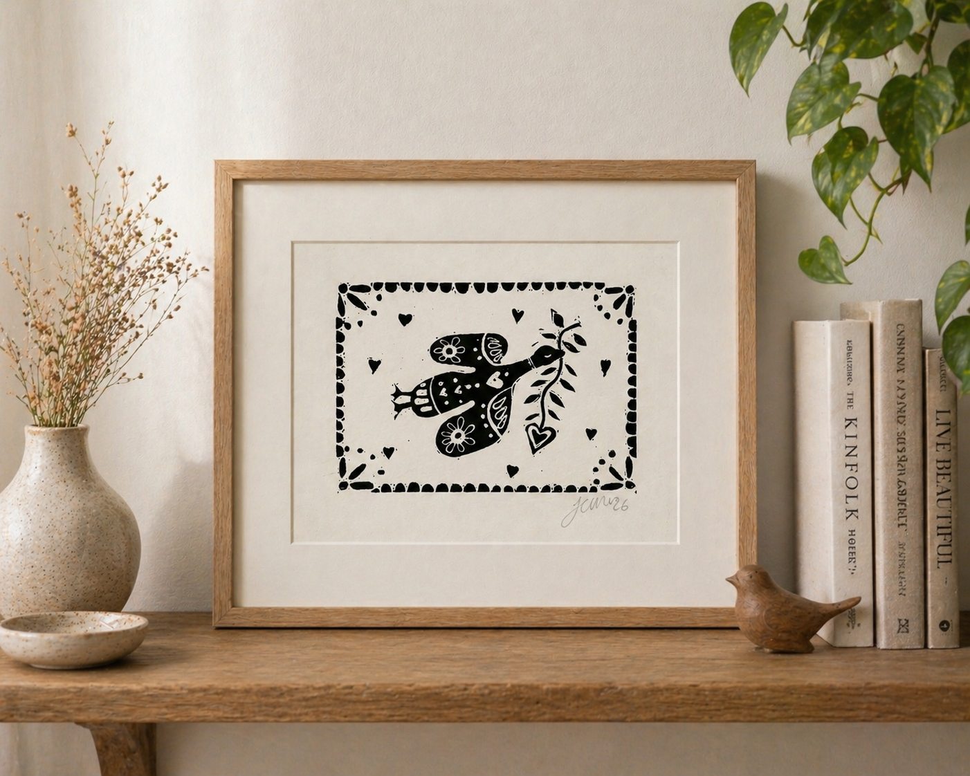 'Pretty Bird' (Silly Goose) Linocut Print – Bird Wall Art Illustration