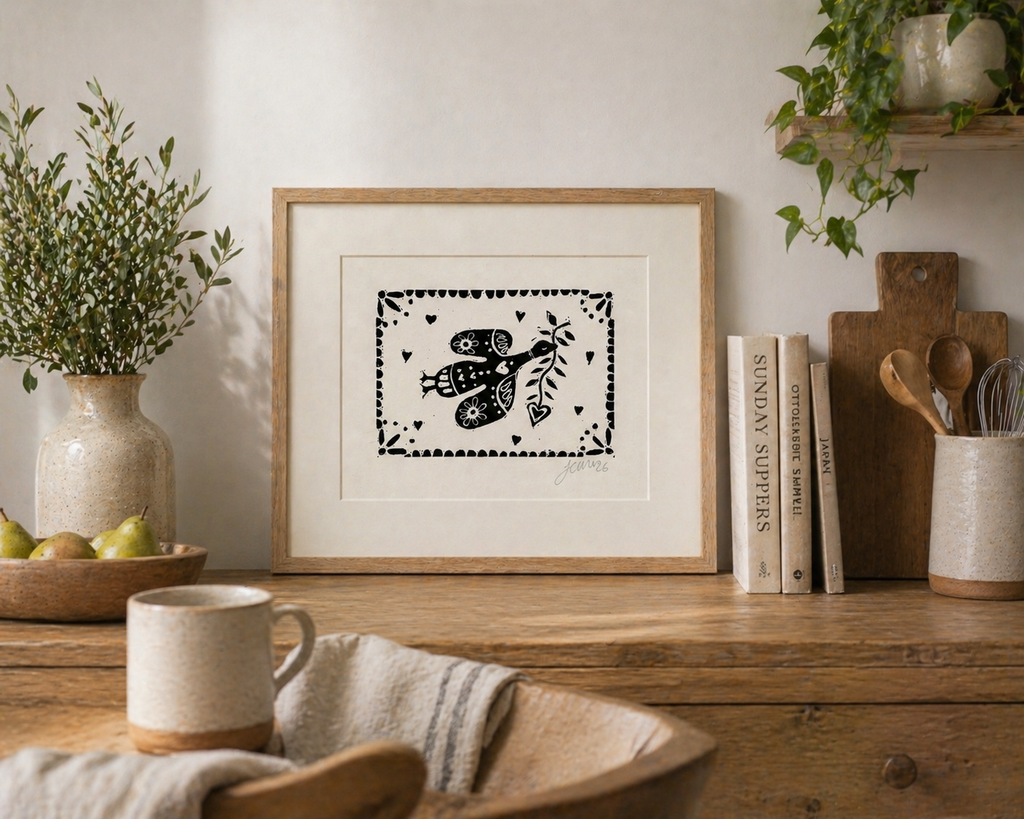 'Pretty Bird' (Silly Goose) Linocut Print – Bird Wall Art Illustration