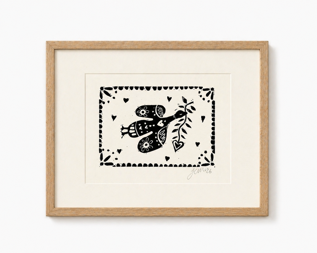 'Pretty Bird' (Silly Goose) Linocut Print – Bird Wall Art Illustration