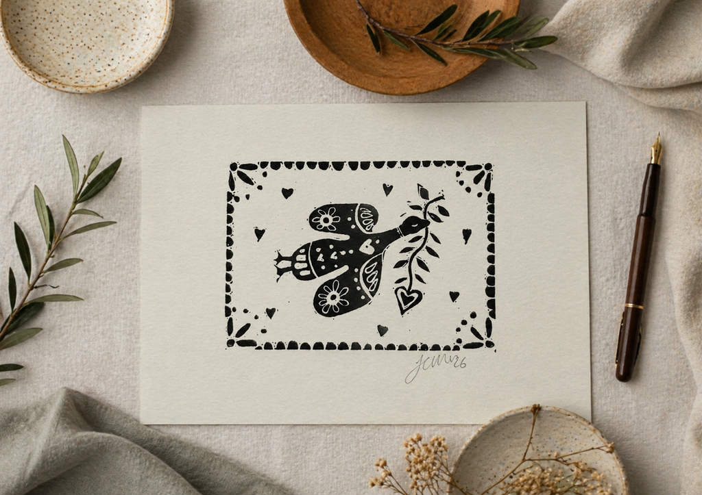 'Pretty Bird' (Silly Goose) Linocut Print – Bird Wall Art Illustration