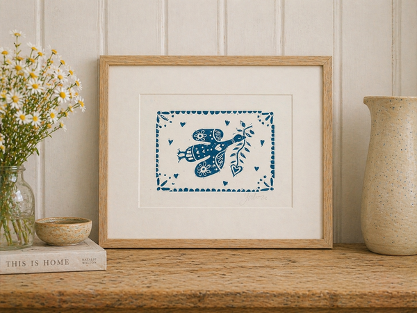 'Pretty Bird' (Silly Goose) Linocut Print – Bird Wall Art Illustration