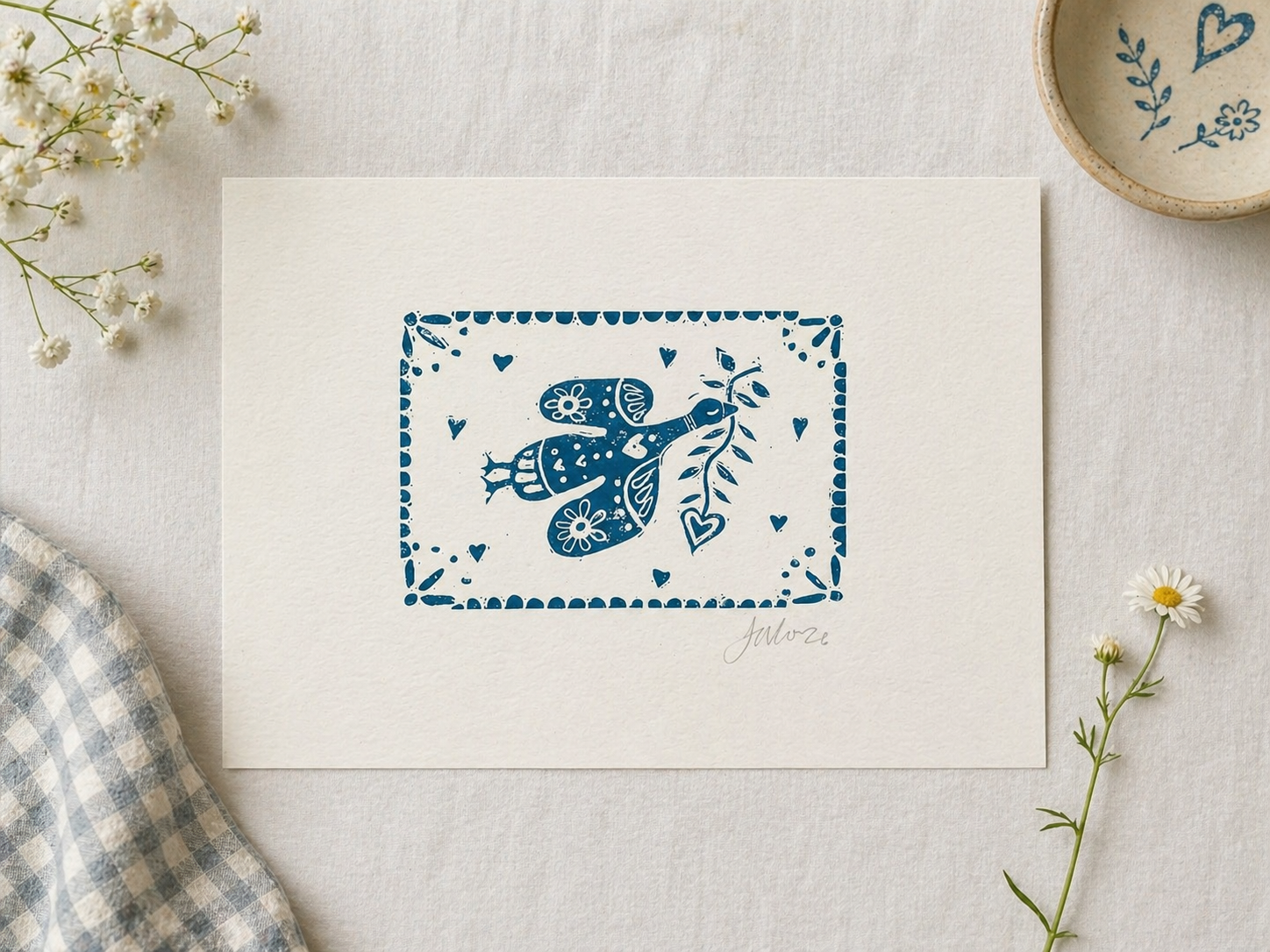 'Pretty Bird' (Silly Goose) Linocut Print – Bird Wall Art Illustration