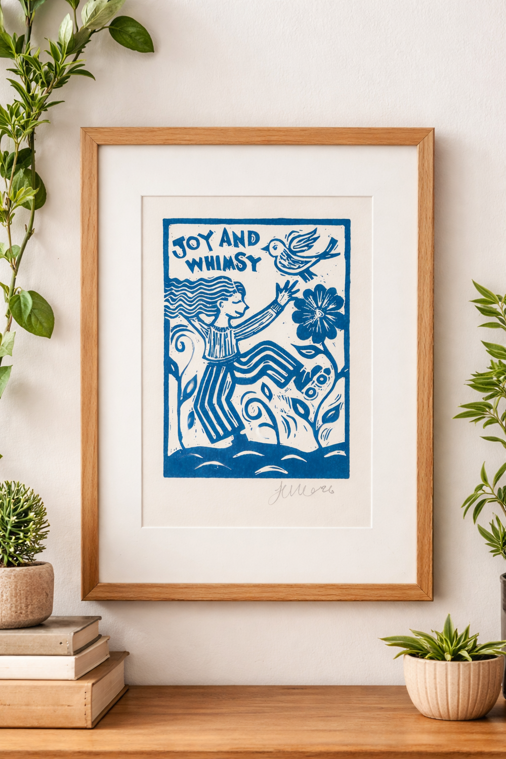 'Joy and Whimsy' Linocut Print – Inspirational Quote Wall Art
