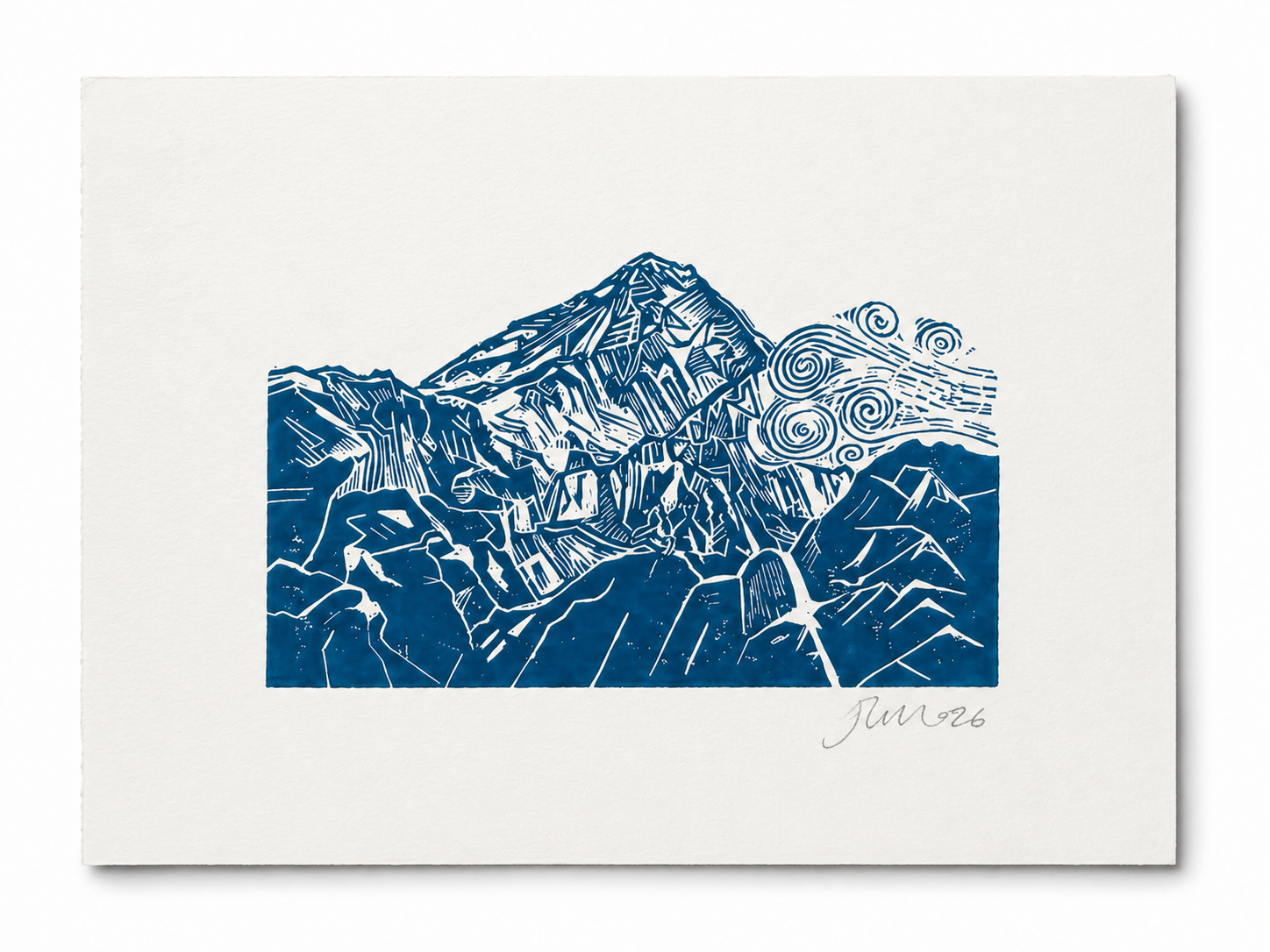 'Mountain Top' Linocut Print – Mountain Landscape Wall Art