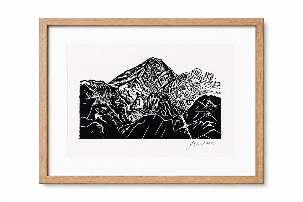 'Mountain Top' Linocut Print – Mountain Landscape Wall Art