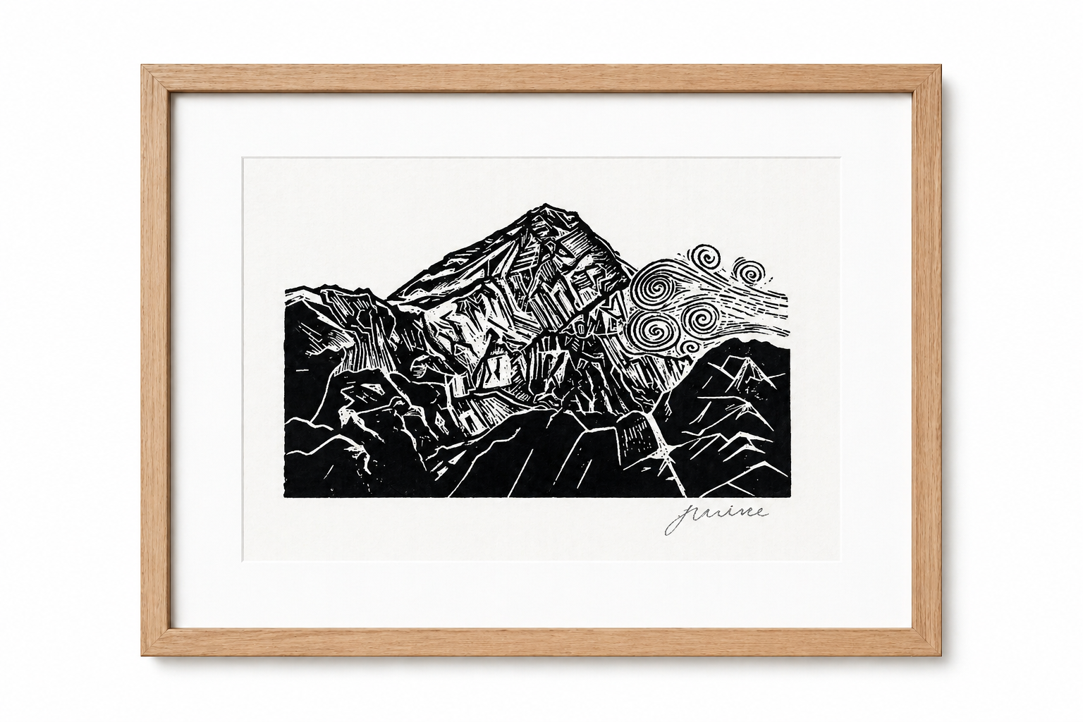 'Mountain Top' Linocut Print – Mountain Landscape Wall Art