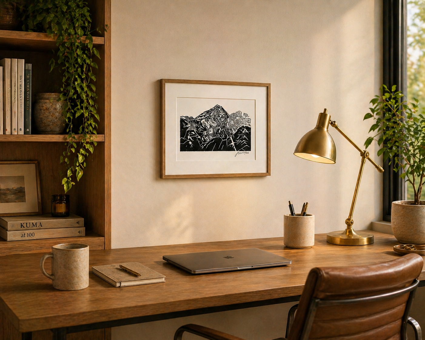 'Mountain Top' Linocut Print – Mountain Landscape Wall Art