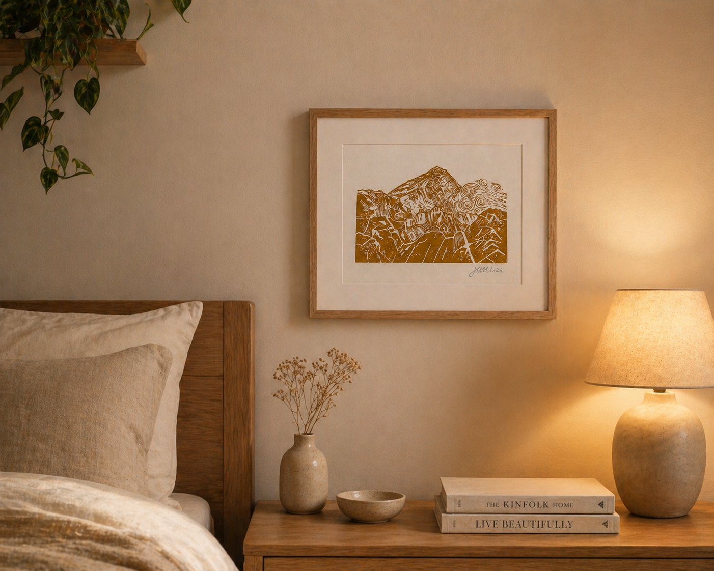 'Mountain Top' Linocut Print – Mountain Landscape Wall Art